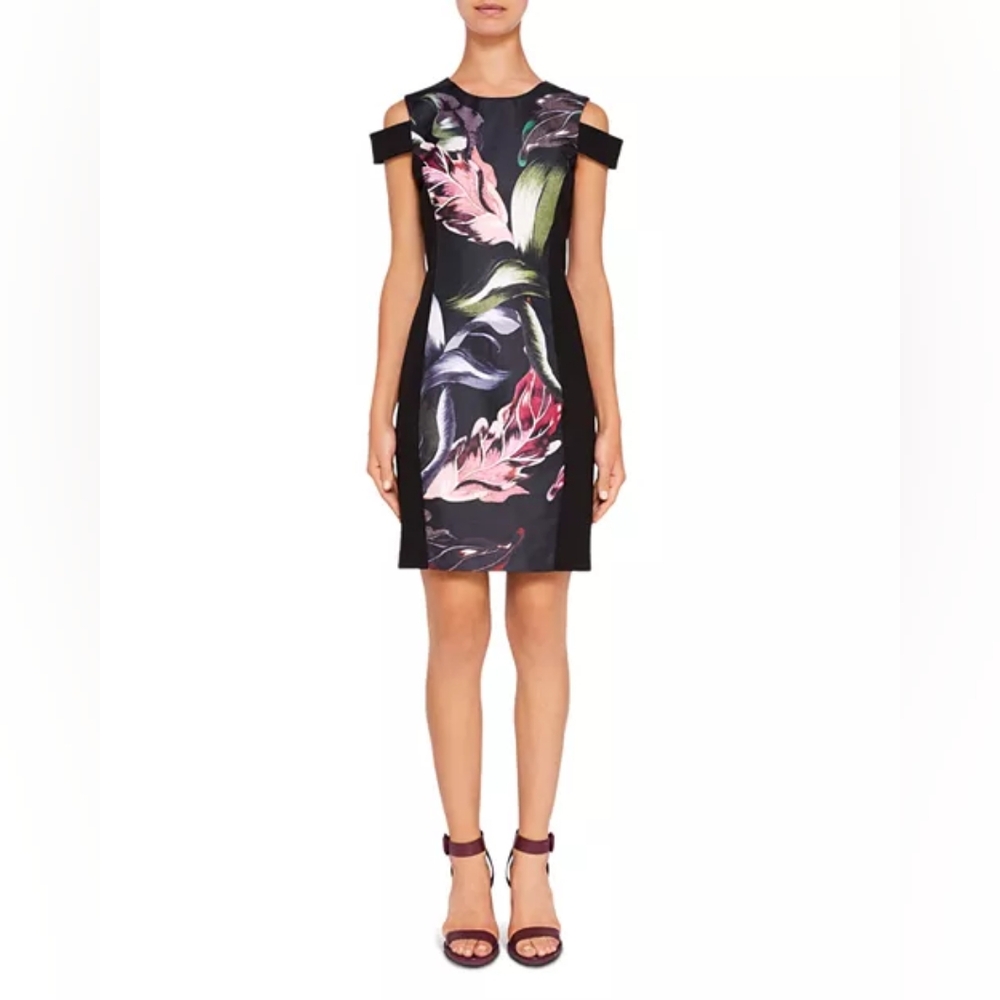 Ted Baker Black Floral Eden Bodycon Dress Size 4